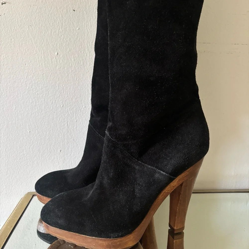 Michael Kors Tall Suede Sz 8.5 Platform Wooden Heel Women's Boots